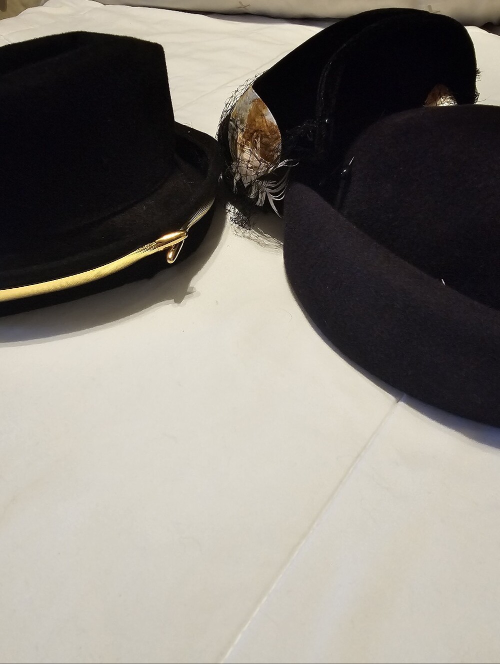 betmar Black Felt Pillbox Hats with Gold Accent